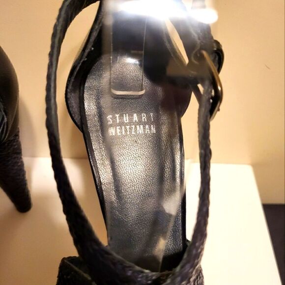 Stuart Weitzman Bradford Black Woven Leather Straps Platform Sandals sz.8.5 $375 - Picture 8 of 11